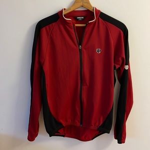 Men’s Pearl Izumi Full Zip Cycling Jacket. Maroon and black Size Large